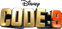 The phrase "CODE: 9" in bold with "CODE:" in gold and "9" in a metallic orange and a grey colour surrounding the phrase, giving it a 3D effect.
