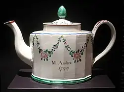 Early Castleford ware commemorative teapot, dated 1792, pearlware