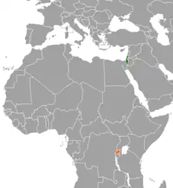 Map indicating locations of Israel and Rwanda