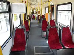 Tram interior, a section part way along the tram has a lower floor