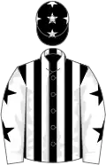 Black and white stripes, white sleeves, black stars, black cap, white stars